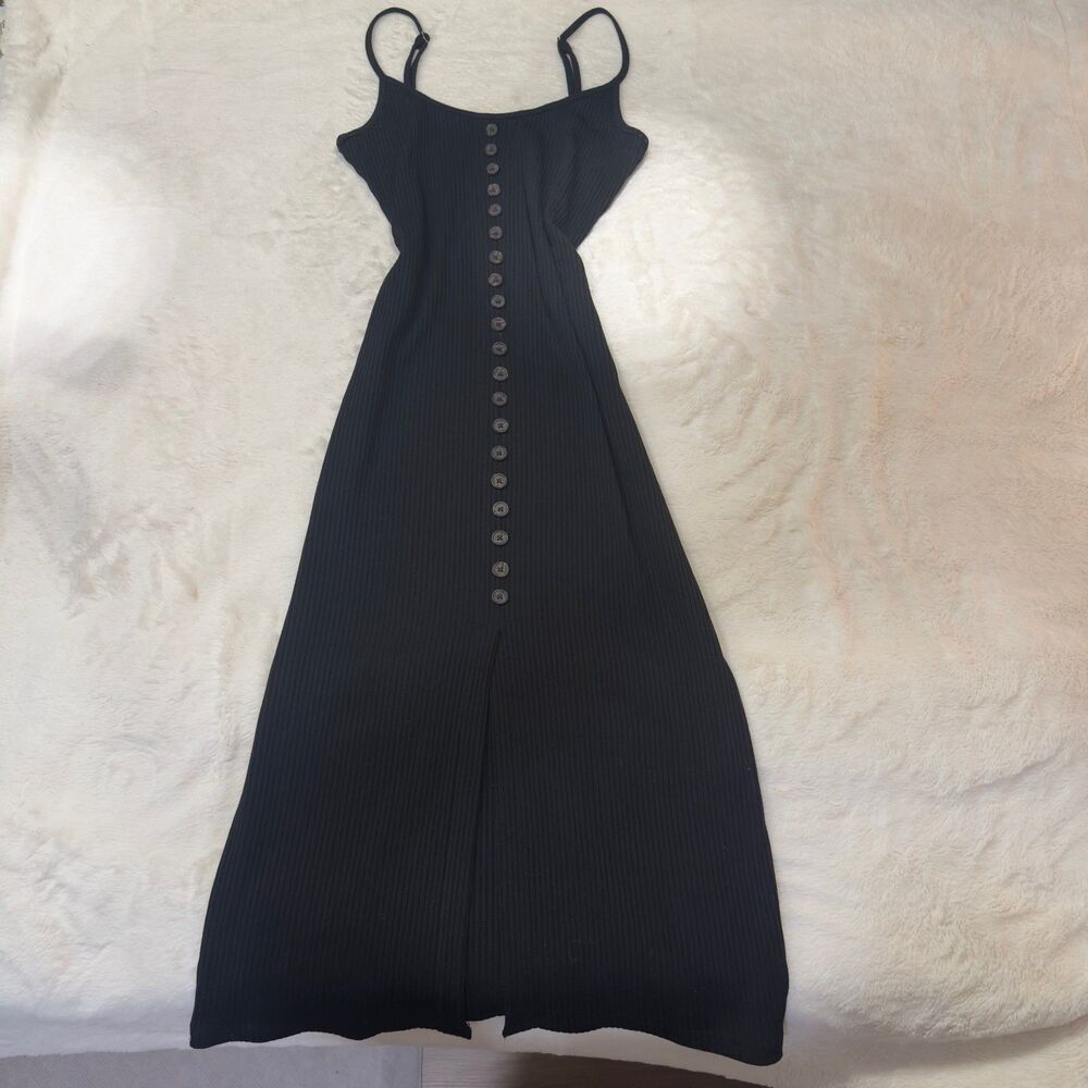 Dress Forum Black Ribbed Button-front Maxi Dress size M